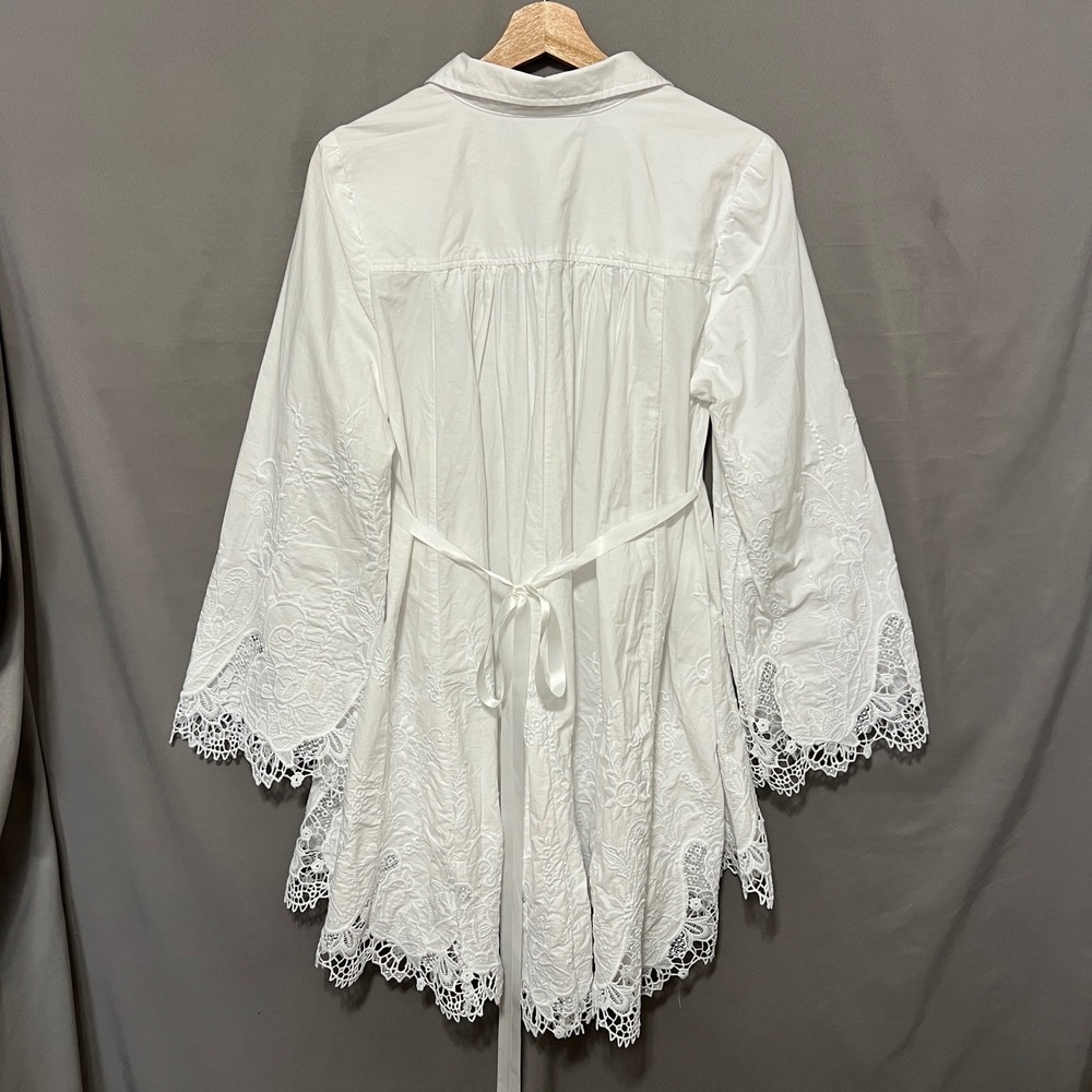 Roaman's White Cotton Embroidered Lace Trim Dress Women's Long Sleeve Fairy Boho - Picture 5 of 9